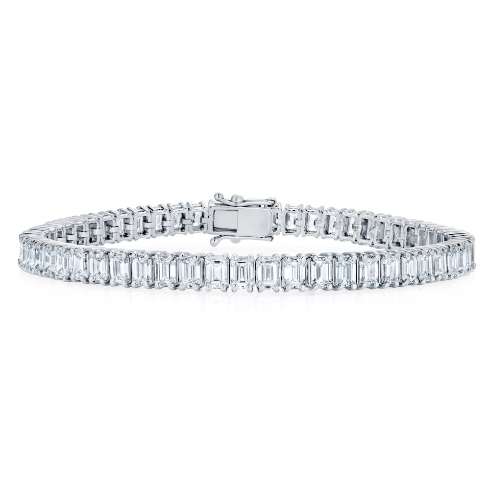 LUXE 12.00ct Lab Diamond Tennis Bracelet with IGI Certified Emerald-Cut Diamonds in 18K White Gold