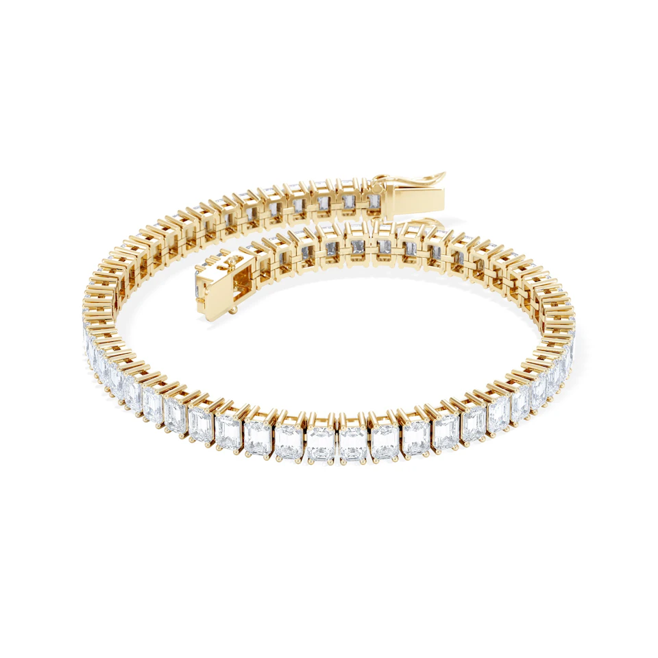 LUXE 12.00ct Lab Diamond Tennis Bracelet with IGI Certified Emerald-Cut Diamonds in 18K Yellow Gold