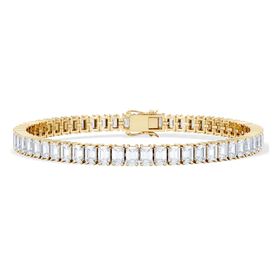 LUXE 12.00ct Lab Diamond Tennis Bracelet with IGI Certified Emerald-Cut Diamonds in 18K Yellow Gold
