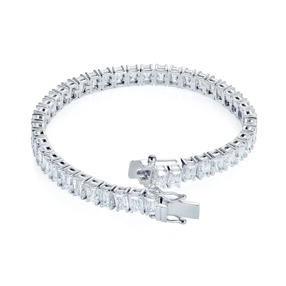 LUXE 17.00ct Lab Diamond Tennis Bracelet with IGI Certified Emerald-Cut Diamonds in 18K White Gold