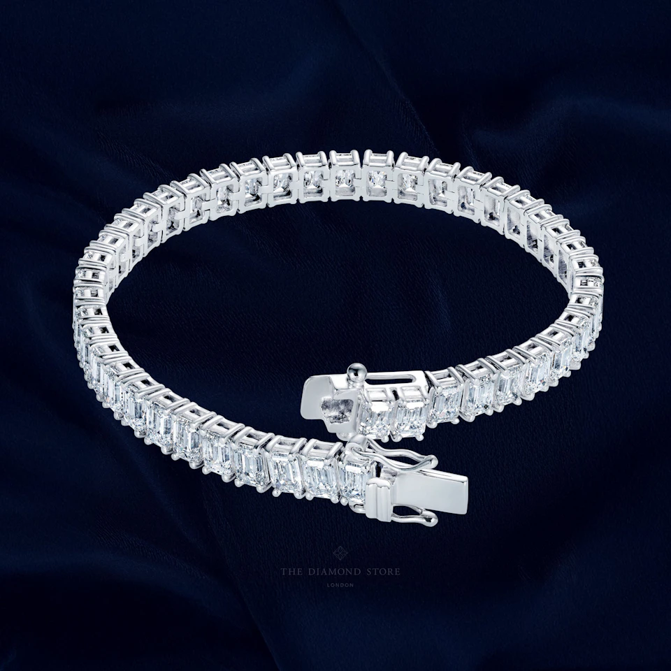 LUXE 17.00ct Lab Diamond Tennis Bracelet with IGI Certified Emerald-Cut Diamonds in 18K White Gold