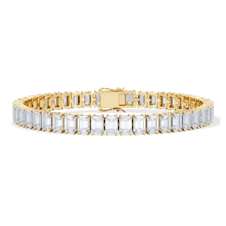 LUXE 17.00ct Lab Diamond Tennis Bracelet with IGI Certified Emerald-Cut Diamonds in 18K Yellow Gold