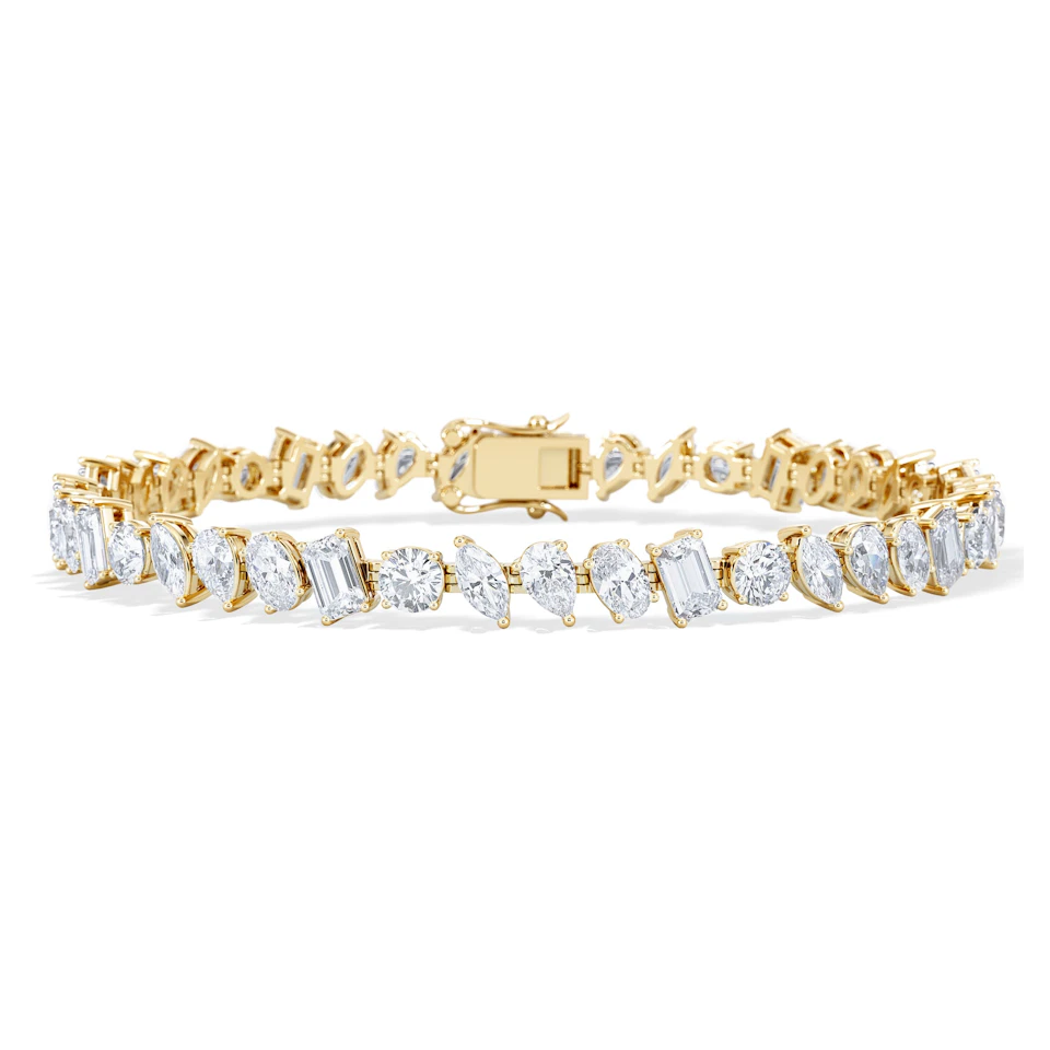 LUXE 10.00ct Lab Diamond Tennis Bracelet with IGI Certified Mixed-Cut Diamonds in 18K Yellow Gold