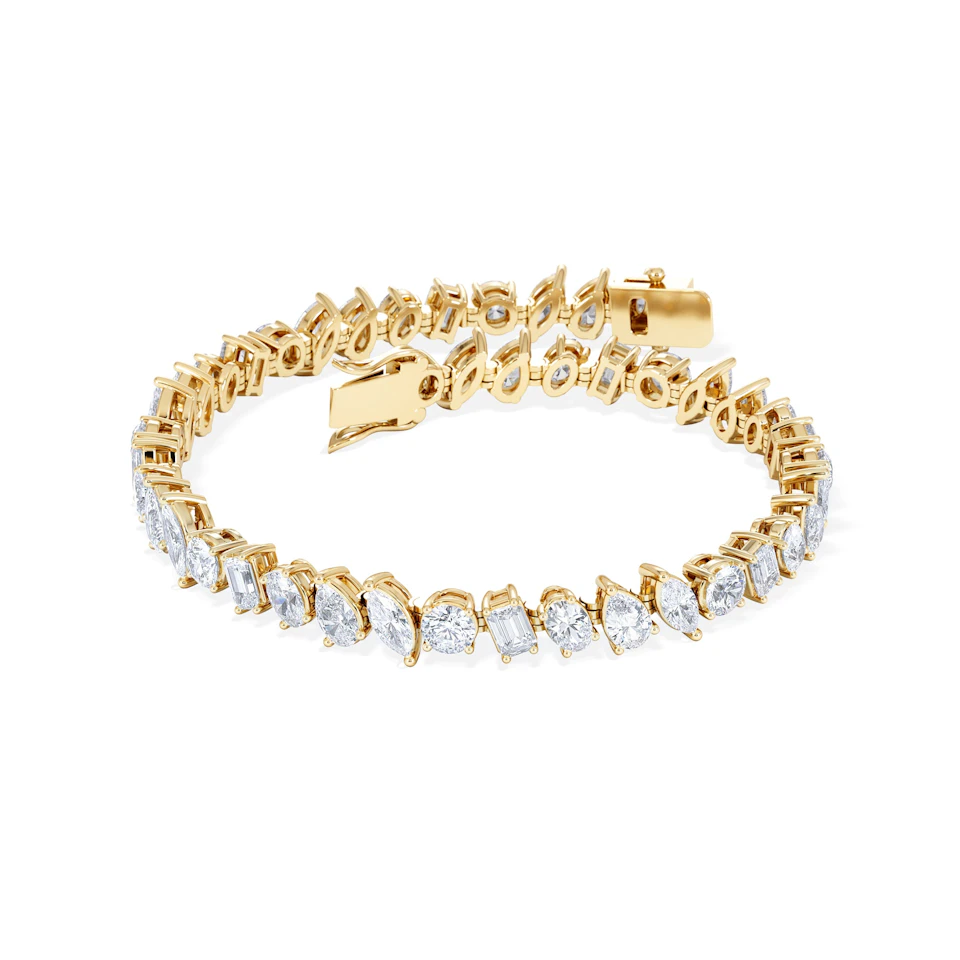 LUXE 12.00ct Lab Diamond Tennis Bracelet with IGI Certified Mixed-Cut Diamonds in 18K Yellow Gold
