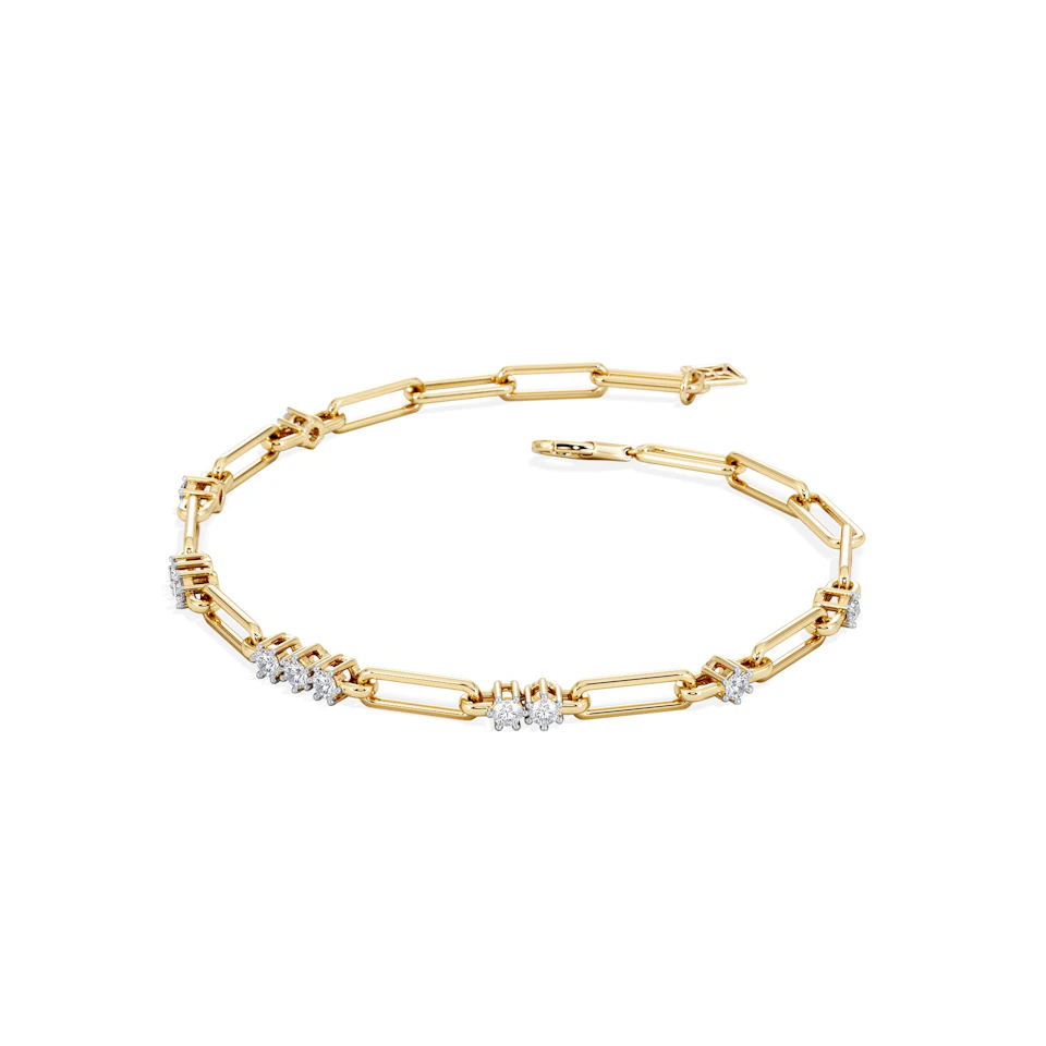 Paperclip 0.75ct Lab Diamond Link Bracelet in 18K Yellow Gold