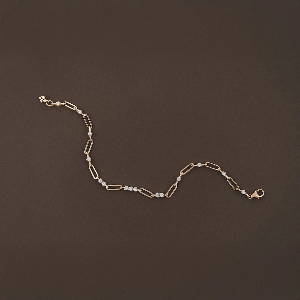 Paperclip 0.75ct Lab Diamond Link Bracelet in 18K Yellow Gold