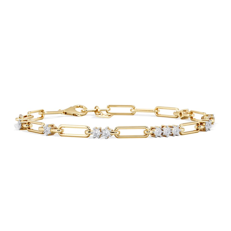 Paperclip 0.75ct Lab Diamond Link Bracelet in 18K Yellow Gold