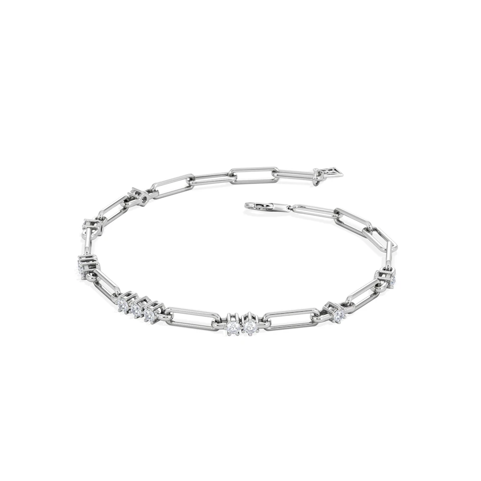 Paperclip 0.75ct Lab Diamond Link Bracelet in 18K White Gold