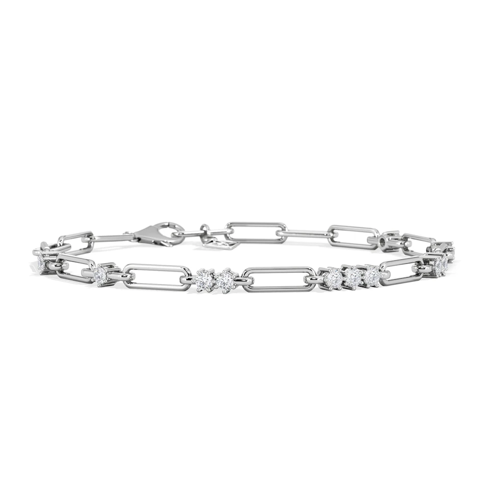 Paperclip 0.75ct Lab Diamond Link Bracelet in 18K White Gold
