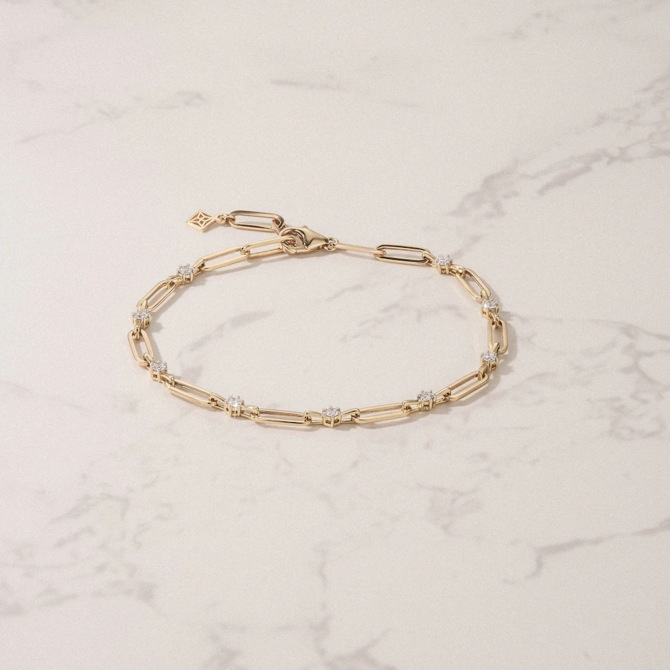 Paperclip 0.36ct Lab Diamond Link Bracelet in 18K Yellow Gold
