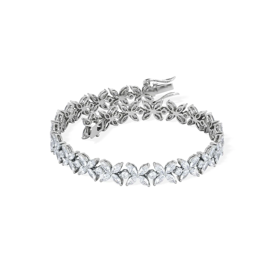 Luxe Floral 7.00ct Marquise and Round Cut Lab Diamond Tennis Bracelet in 18K White Gold