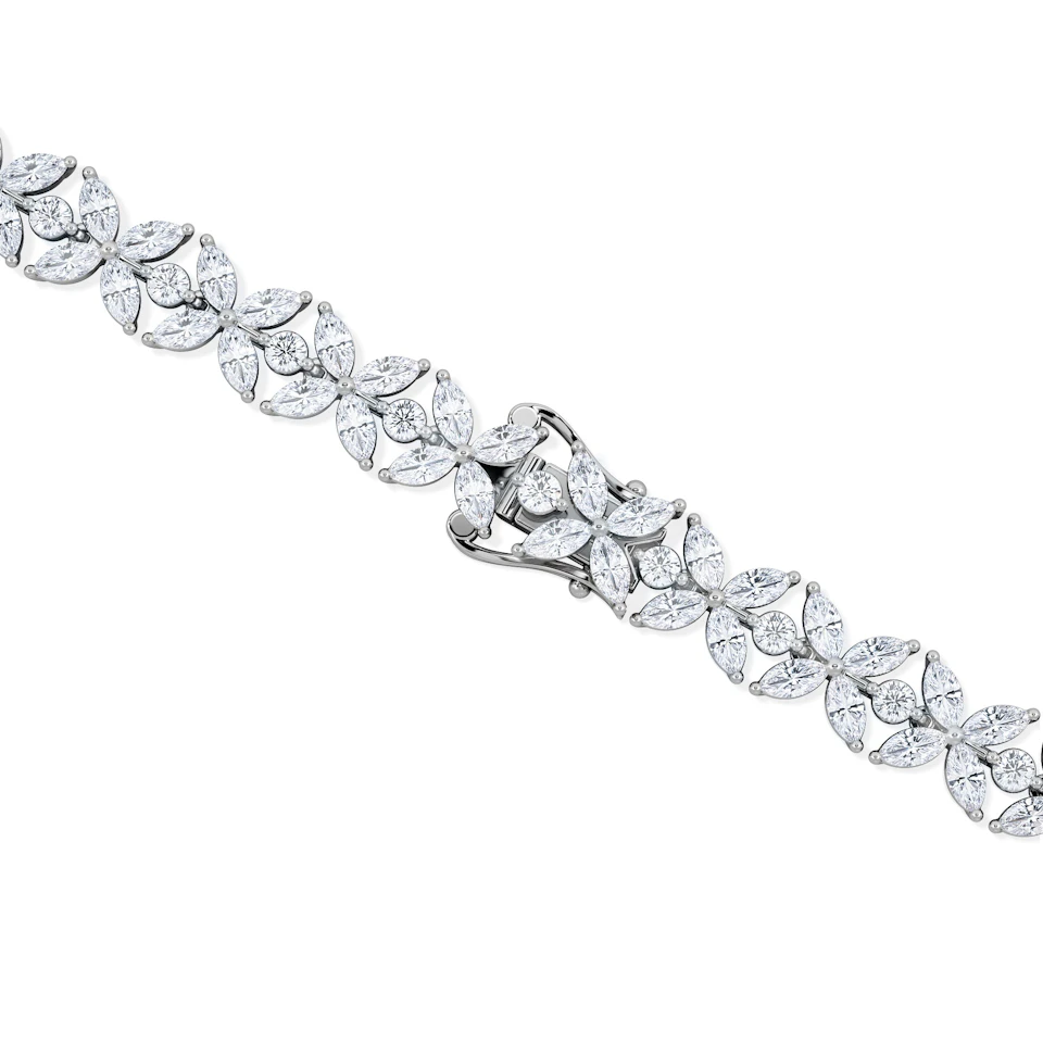 Luxe Floral 7.00ct Marquise and Round Cut Lab Diamond Tennis Bracelet in 18K White Gold