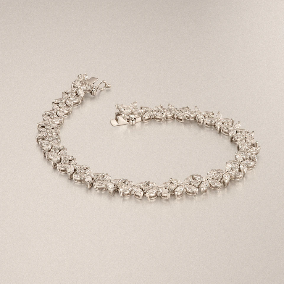 Luxe Floral 7.00ct Marquise and Round Cut Lab Diamond Tennis Bracelet in 18K White Gold