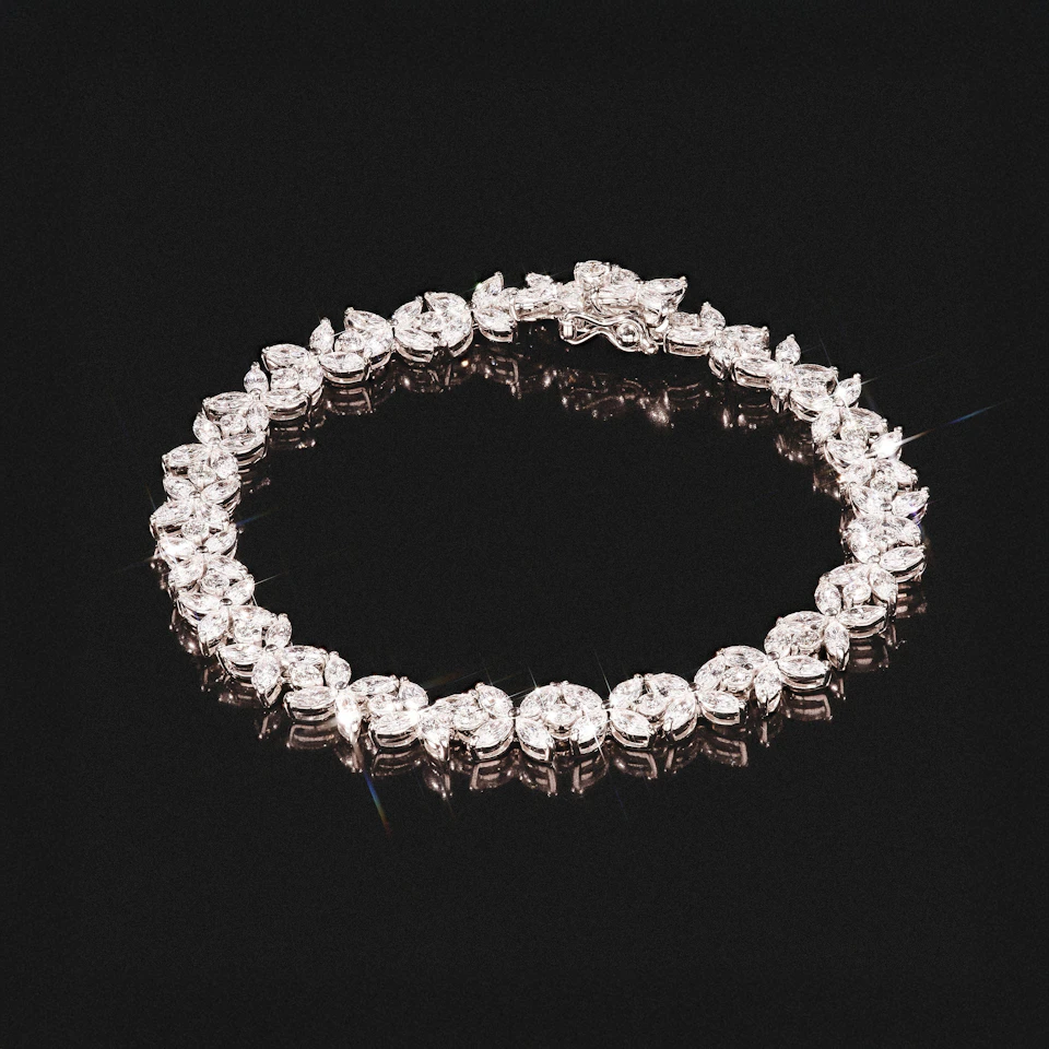 Luxe Floral 7.00ct Marquise and Round Cut Lab Diamond Tennis Bracelet in 18K White Gold