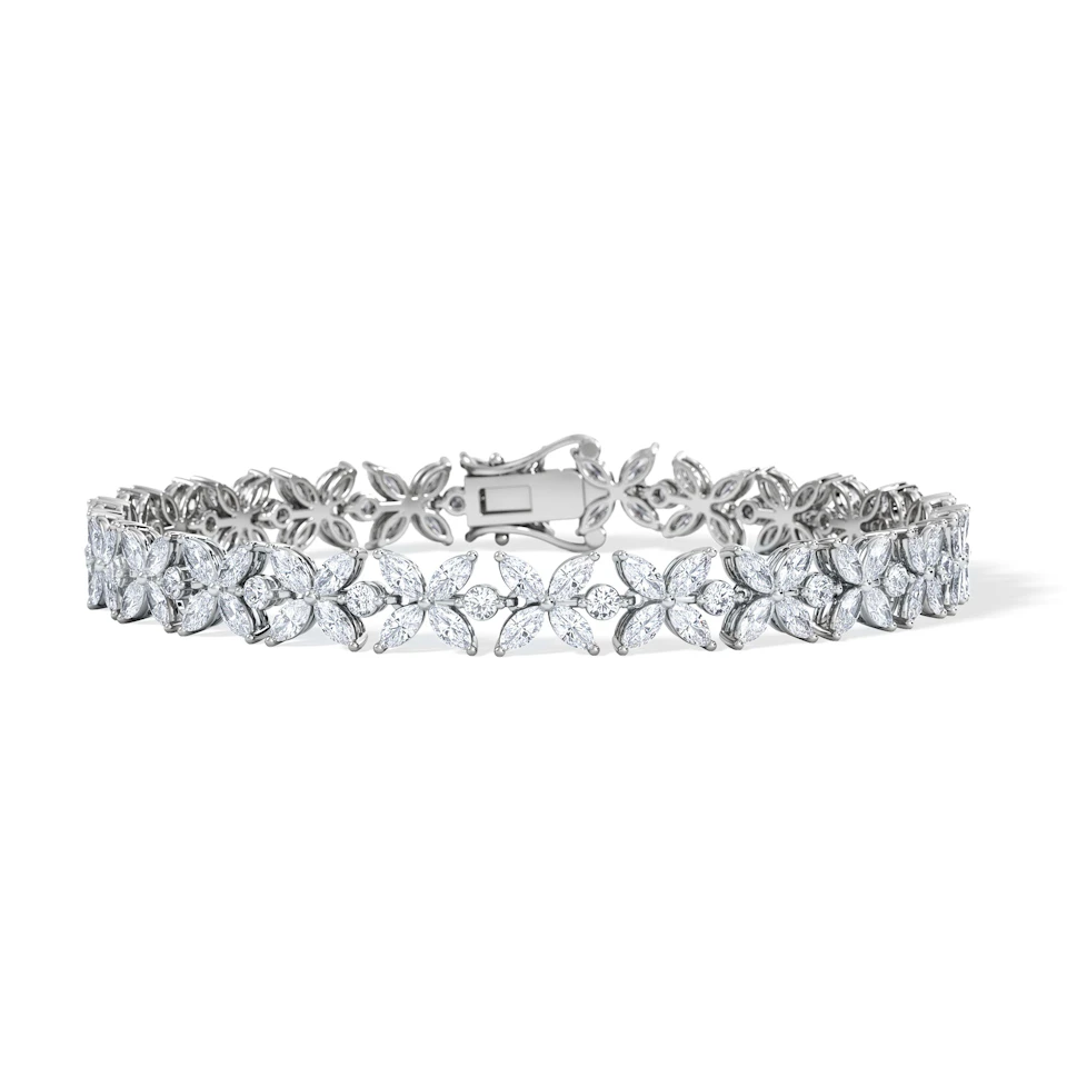 Luxe Floral 7.00ct Marquise and Round Cut Lab Diamond Tennis Bracelet in 18K White Gold