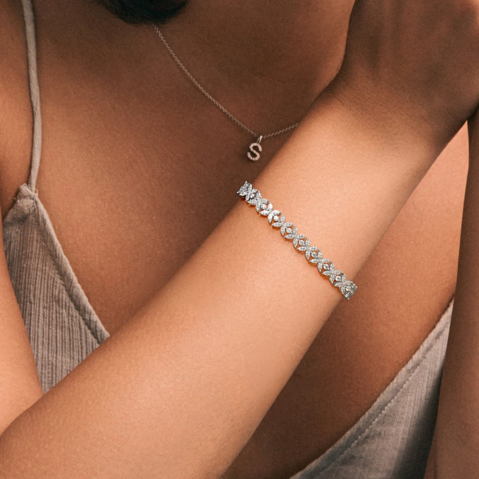 Luxe Floral 7.00ct Marquise and Round Cut Lab Diamond Tennis Bracelet in 18K White Gold