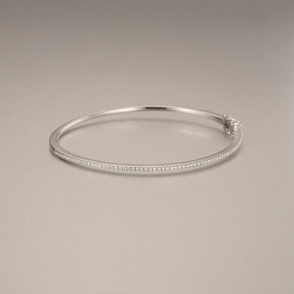 0.50ct Lab Diamond Half Pavé Bangle Bracelet in Sterling Silver