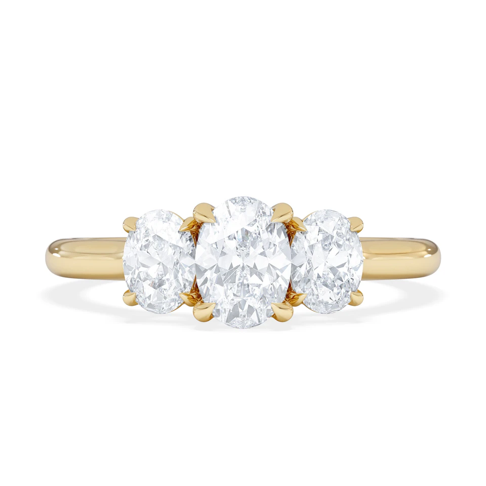 Ever 1.00ct Oval Cut Lab Diamond 3 Stone Engagement Ring in 18K Yellow Gold
