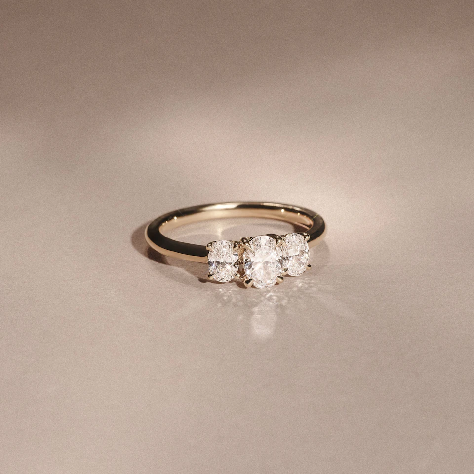 Ever 1.00ct Oval Cut Lab Diamond 3 Stone Engagement Ring in 18K Yellow Gold