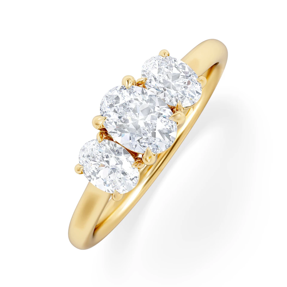Ever 1.00ct Oval Cut Lab Diamond 3 Stone Engagement Ring in 18K Yellow Gold