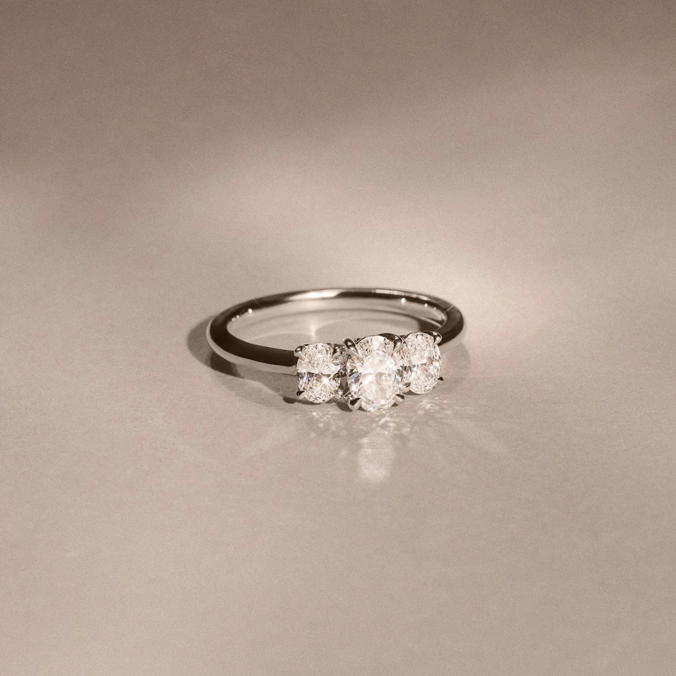 Ever 1.00ct Oval Cut Lab Diamond 3 Stone Engagement Ring in Platinum