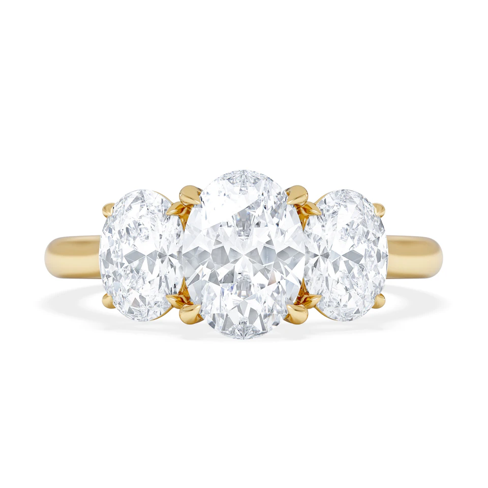 Ever 2.00ct Oval Cut Lab Diamond 3 Stone Engagement Ring in 18K Yellow Gold