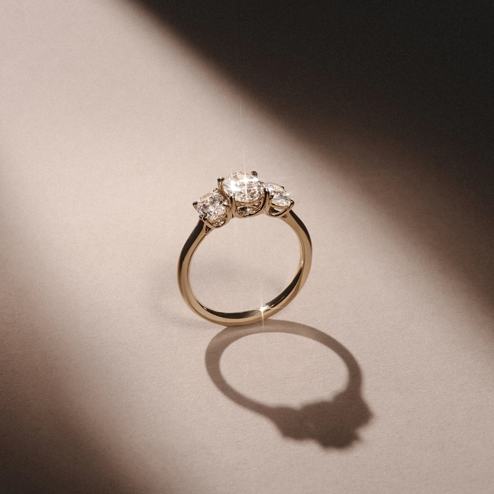 Ever 2.00ct Oval Cut Lab Diamond 3 Stone Engagement Ring in 18K Yellow Gold