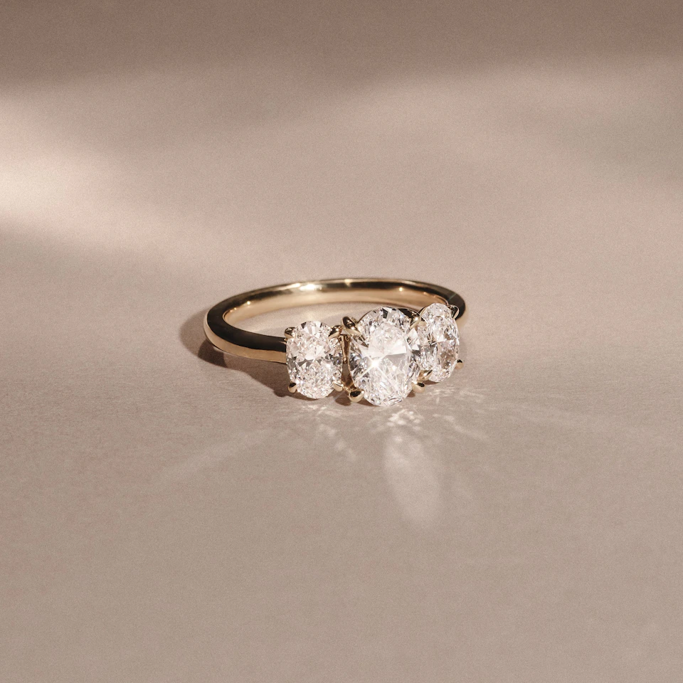 Ever 2.00ct Oval Cut Lab Diamond 3 Stone Engagement Ring in 18K Yellow Gold