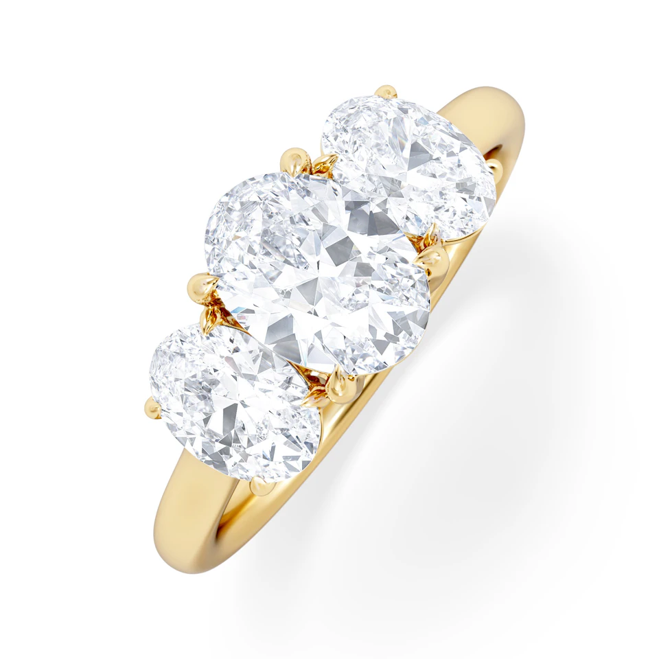 Ever 2.00ct Oval Cut Lab Diamond 3 Stone Engagement Ring in 18K Yellow Gold
