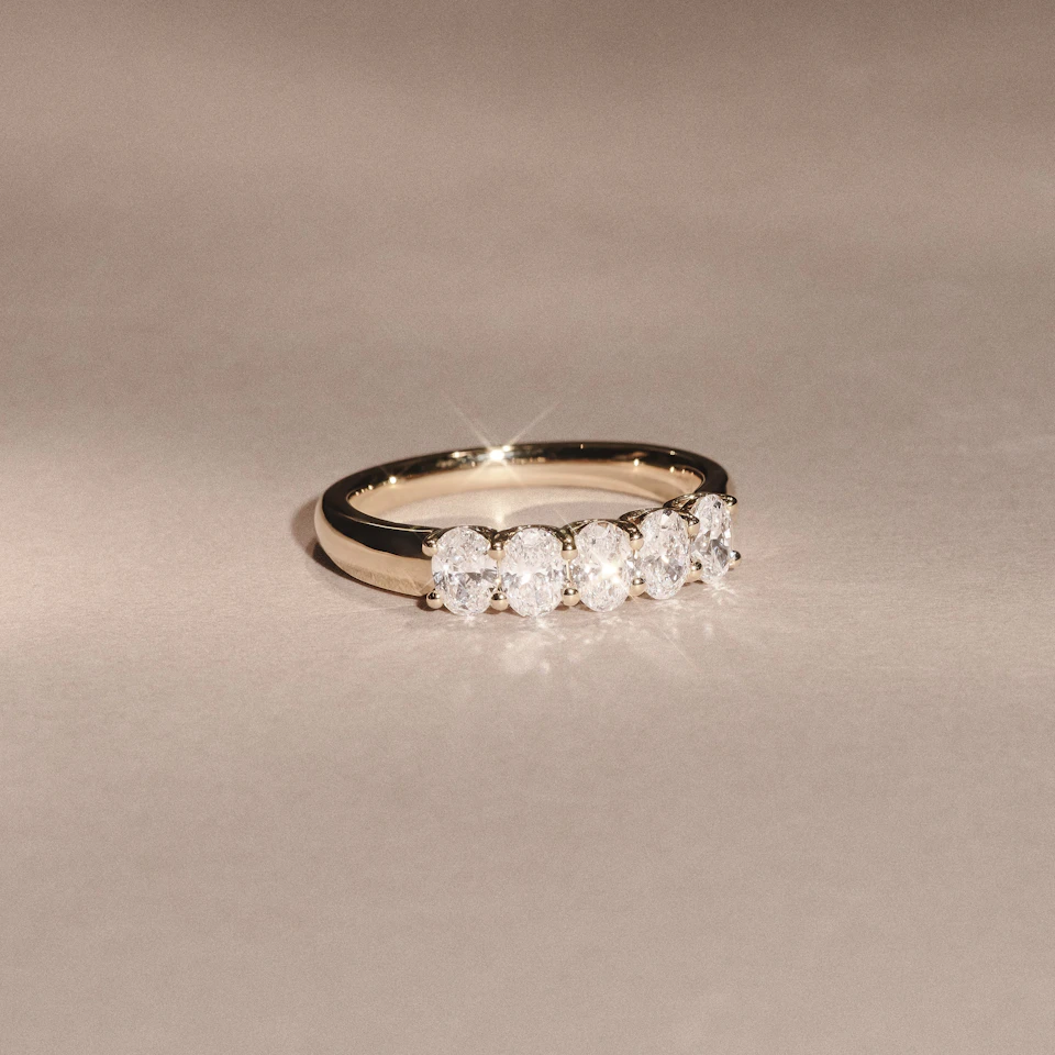 Unity 1.00ct Oval Cut Lab Diamond 5 Stone Ring in 18K Yellow Gold