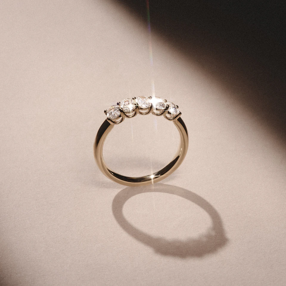 Unity 1.00ct Oval Cut Lab Diamond 5 Stone Ring in 18K Yellow Gold
