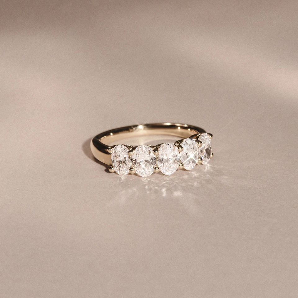 Unity 2.00ct Oval Cut Lab Diamond 5 Stone Ring in 18K Yellow Gold