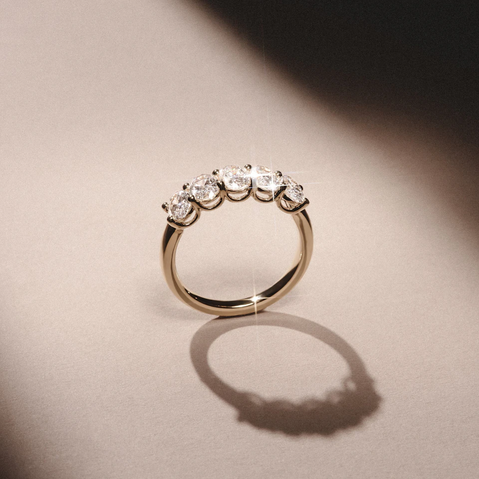 Unity 2.00ct Oval Cut Lab Diamond 5 Stone Ring in 18K Yellow Gold