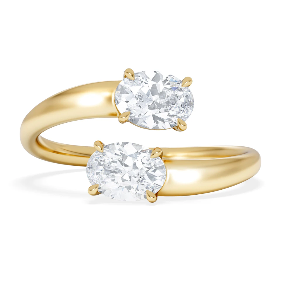 Affinity 0.80ct Oval Cut Lab Diamond 2 Stone Ring in 18K Yellow Gold