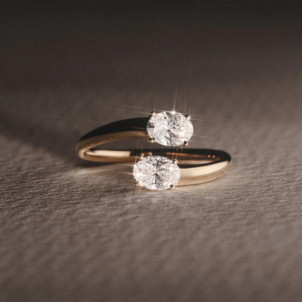 Affinity 0.80ct Oval Cut Lab Diamond 2 Stone Ring in 18K Yellow Gold