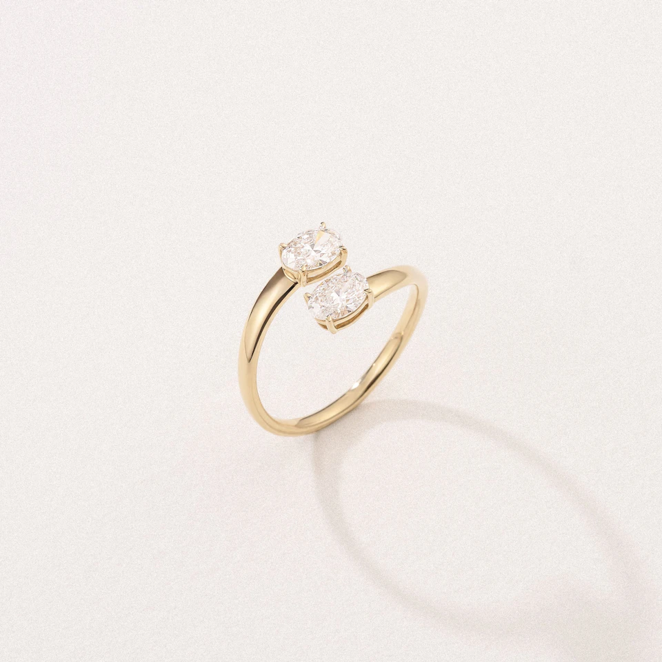 Affinity 0.80ct Oval Cut Lab Diamond 2 Stone Ring in 18K Yellow Gold