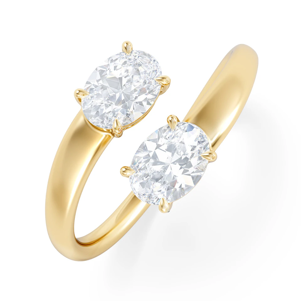 Affinity 0.80ct Oval Cut Lab Diamond 2 Stone Ring in 18K Yellow Gold