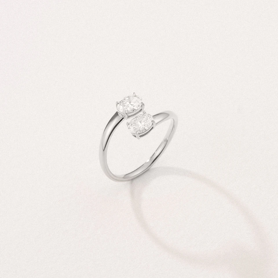 Affinity 0.80ct Oval Cut Lab Diamond 2 Stone Ring in Platinum