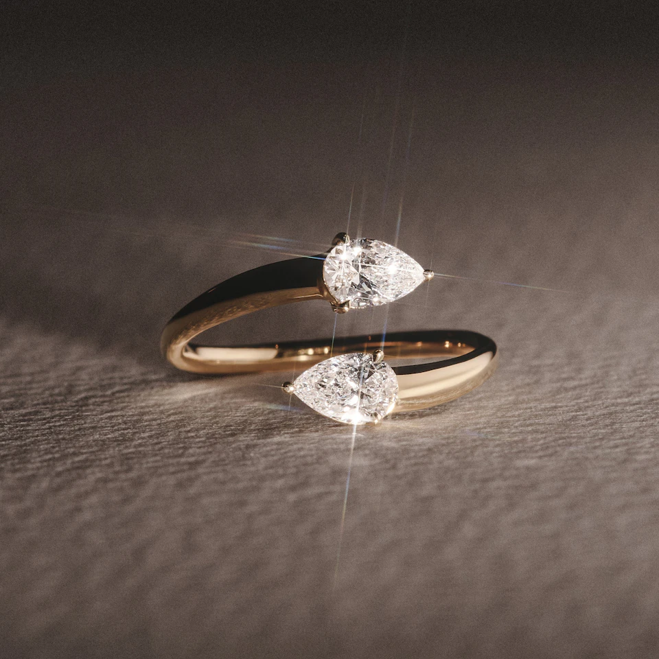 Affinity 0.80ct Pear Cut Lab Diamond 2 Stone Ring in 18K Yellow Gold