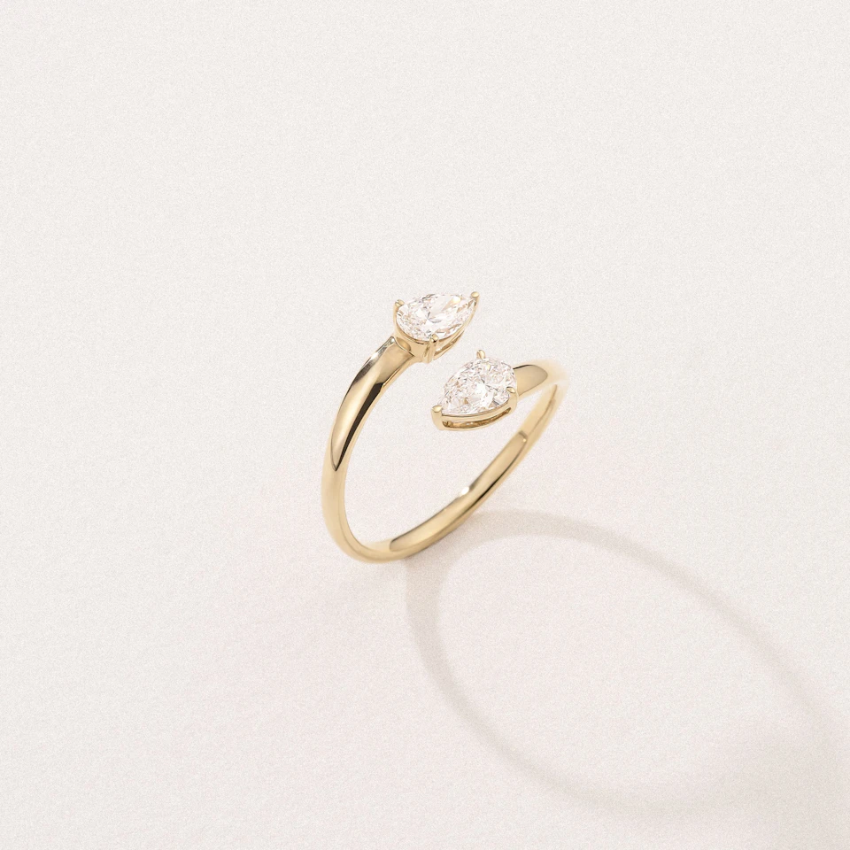 Affinity 0.80ct Pear Cut Lab Diamond 2 Stone Ring in 18K Yellow Gold