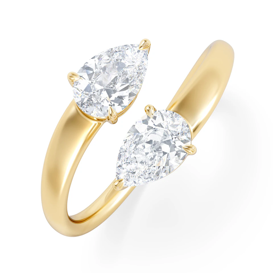 Affinity 0.80ct Pear Cut Lab Diamond 2 Stone Ring in 18K Yellow Gold
