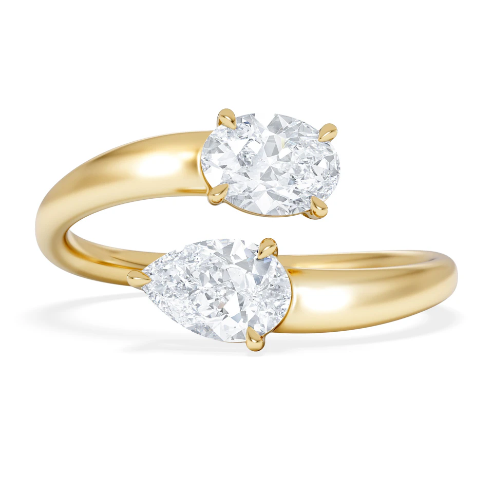 Affinity 0.80ct Oval and Pear Cut Lab Diamond 2 Stone Ring in 18K Yellow Gold