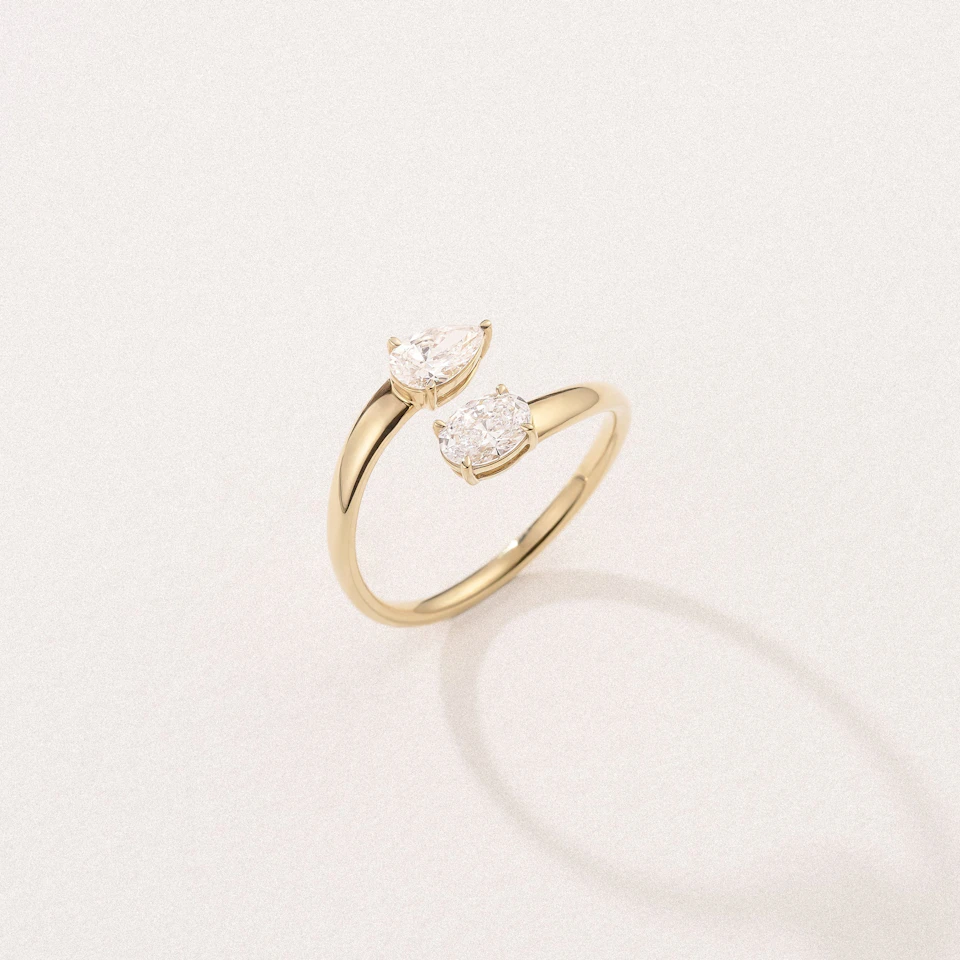 Affinity 0.80ct Oval and Pear Cut Lab Diamond 2 Stone Ring in 18K Yellow Gold