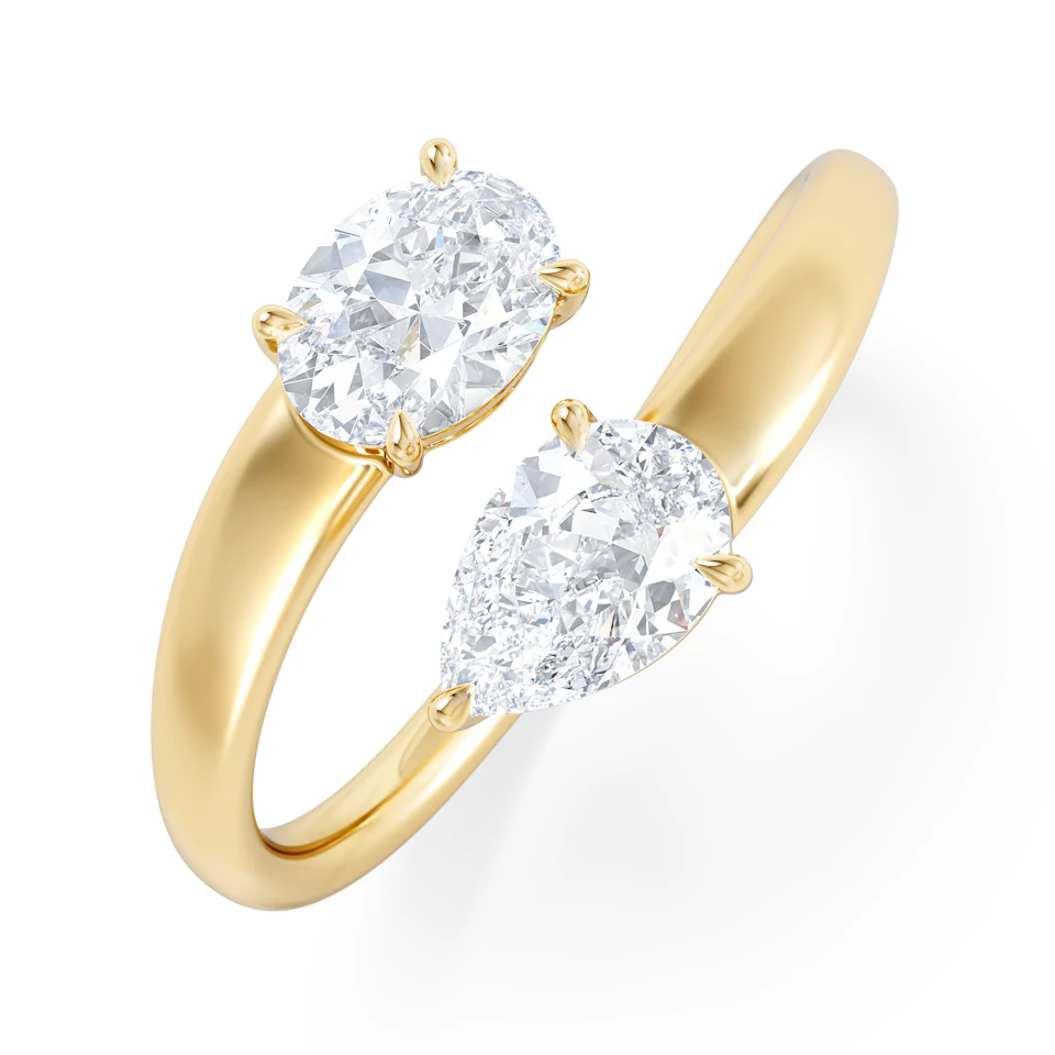 Affinity 0.80ct Oval and Pear Cut Lab Diamond 2 Stone Ring in 18K Yellow Gold