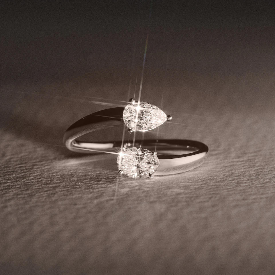 Affinity 0.80ct Oval and Pear Cut Lab Diamond 2 Stone Ring in Platinum