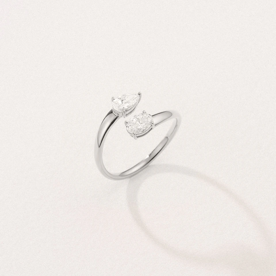 Affinity 0.80ct Oval and Pear Cut Lab Diamond 2 Stone Ring in Platinum