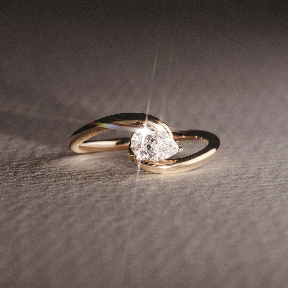 Affinity 0.50ct Pear Cut Lab Diamond Solitaire Engagement Ring in 18K Yellow Gold