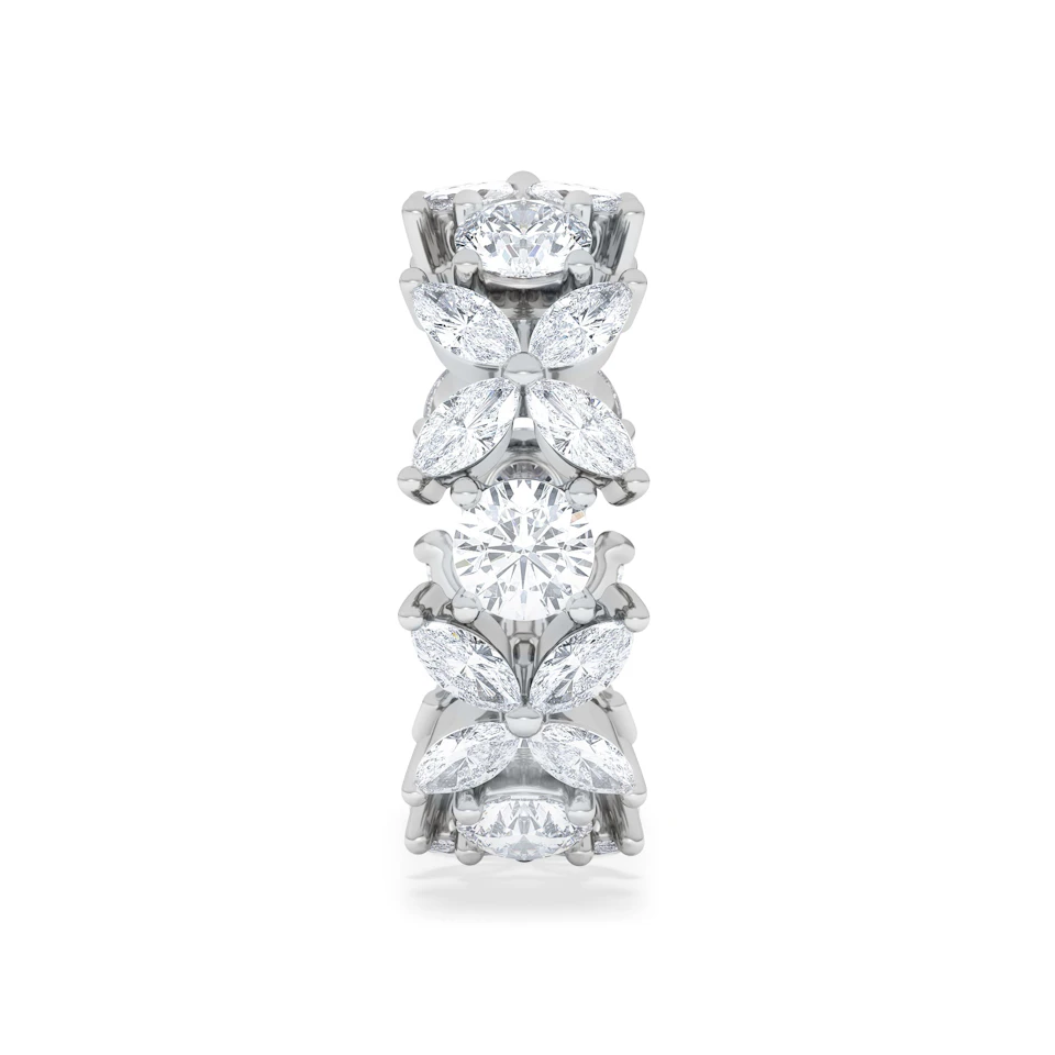 Luxe Floral 3.20ct Marquise and Round Cut Lab Diamond Eternity Ring in 18K White Gold