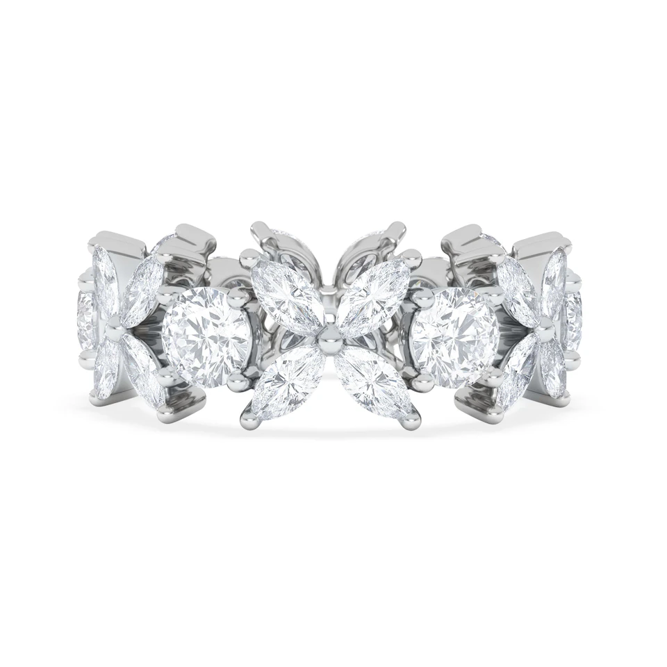 Luxe Floral 3.20ct Marquise and Round Cut Lab Diamond Eternity Ring in 18K White Gold