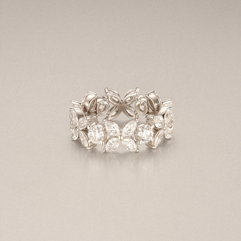 Luxe Floral 3.20ct Marquise and Round Cut Lab Diamond Eternity Ring in 18K White Gold